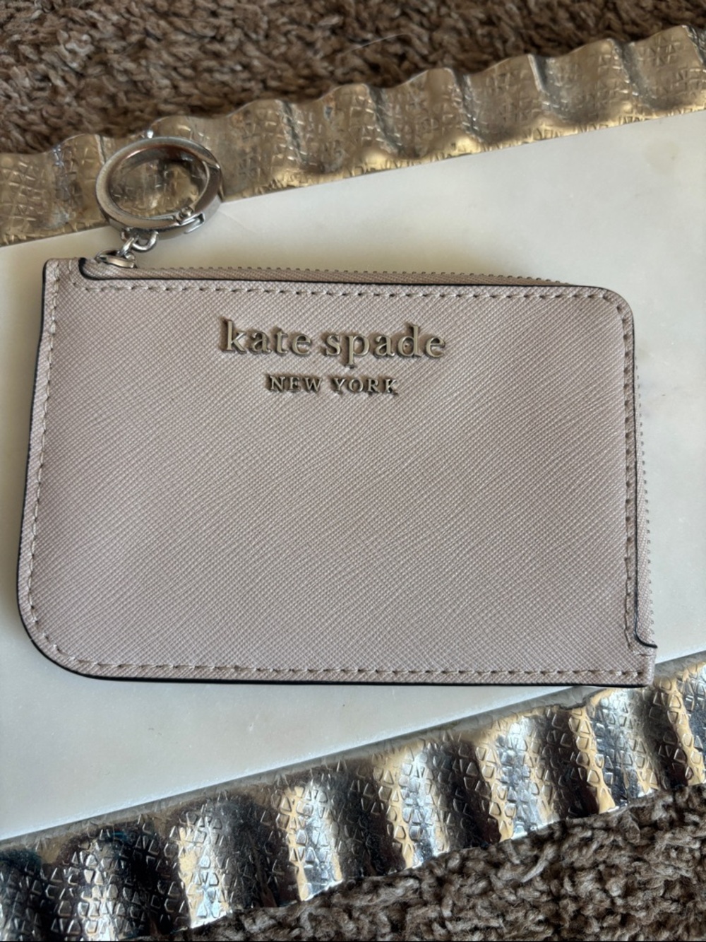 kate spade Pale Blush Saffiano Zip Card Holder with Keyring